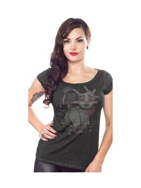 Black Raven Tattoo Pinup Women's Shirt - Cute Alt Goth Punk Floral Apparel NWT